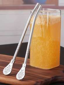 2入組吸管過濾勺，咖啡攪拌勺，兩用吸管過濾勺，刷奶茶果汁伴侶茶勺，家居裝飾季節廚房家居用品 - 銀色 - 查看 3