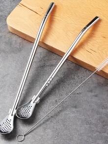2入組吸管過濾勺，咖啡攪拌勺，兩用吸管過濾勺，刷奶茶果汁伴侶茶勺，家居裝飾季節廚房家居用品 - 銀色 - 查看 6