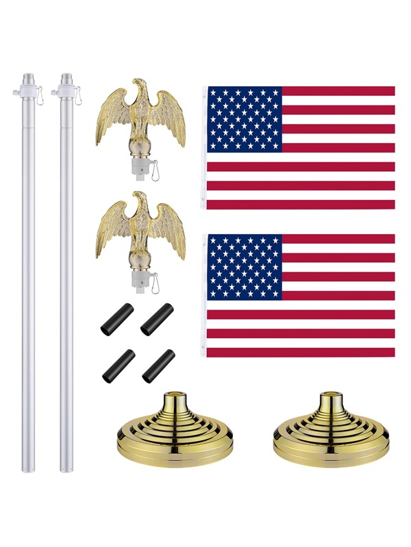LAGarden 2 Pack 8FT Telescoping Indoor Flag Pole Kit Eagle Topper