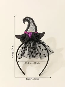 1个黑色女巫帽女士网眼个性化新奇头带 - 黑色 - 查看 5
