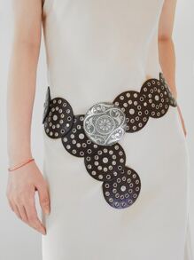 1入組時尚圓裝飾腰皮帶 - 咖啡棕 - 查看 1