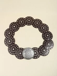 1入組時尚圓裝飾腰皮帶 - 咖啡棕 - 查看 4