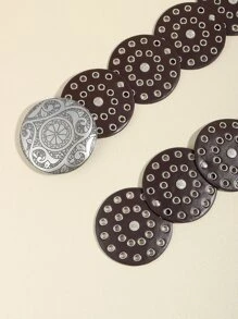 1入組時尚圓裝飾腰皮帶 - 咖啡棕 - 查看 3