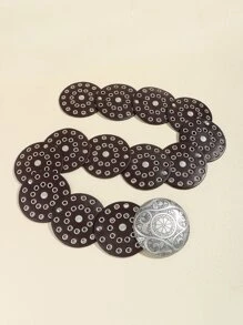 1入組時尚圓裝飾腰皮帶 - 咖啡棕 - 查看 5