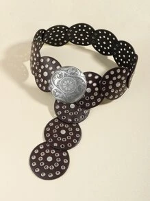 1入組時尚圓裝飾腰皮帶 - 咖啡棕 - 查看 7