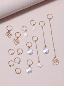14pcs Faux Pearl & Metal Life Tree Chain Butterfly Hair Accessories - Gold - View 2