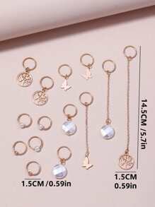 14pcs Faux Pearl & Metal Life Tree Chain Butterfly Hair Accessories - Gold - View 3
