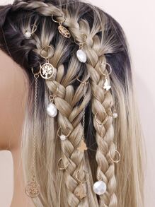 14pcs Faux Pearl & Metal Life Tree Chain Butterfly Hair Accessories - Gold - View 1