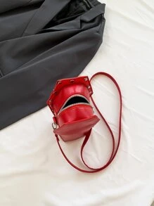 迷你時尚鉚釘龐克風格花紋女包,菱形棺材包女士用,斜揹單肩包 - 紅色 - 查看 5