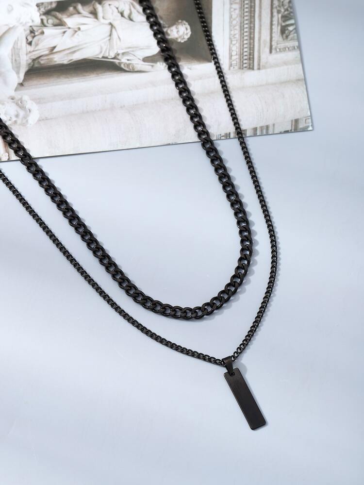 2pcs/set Fashionable Simple Beach Style Chain Necklaces For Men - Gun Black - View 2