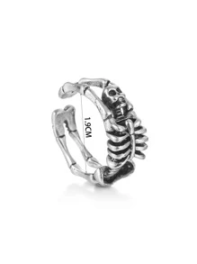 1 Nhẫn Inox Vintage Công Nghiệp Nặng Cơ Thể Con Người Đồng Hồ Nhẫn Đá Punk Lật Hình Đầu Lâu Mở Vòng Phong Cách - Bạc - Xem 3