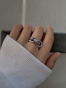 1 Nhẫn Inox Vintage Công Nghiệp Nặng Cơ Thể Con Người Đồng Hồ Nhẫn Đá Punk Lật Hình Đầu Lâu Mở Vòng Phong Cách - Bạc - Xem 1