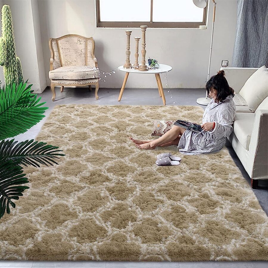 1 pieza Alfombra súper suave & mullido para sala de estar dormitorio - Beis - Ver 1