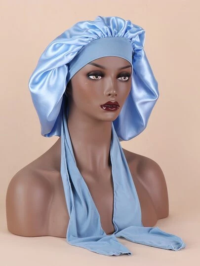 1pc Ladies' Solid Color Sleep Cap With Two Tails Silk Bonnet Satin Bonnet Sleep Bonnet