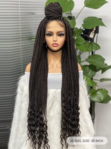 全蕾絲長34英寸合成接發，有兩種曲率，棕色編織髮型 - 棕色 - 查看 4