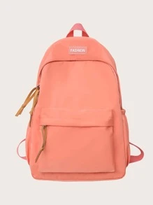 孩子們橘色大容量多種口袋,簡約風格,拉鍊後背包帶學院風字母圖案,合適適用於學生學校,旅行和日常使用 - 橘色 - 查看 3