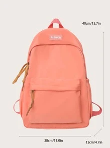 孩子們橘色大容量多種口袋,簡約風格,拉鍊後背包帶學院風字母圖案,合適適用於學生學校,旅行和日常使用 - 橘色 - 查看 2