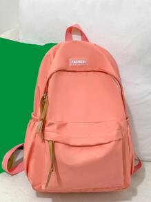 孩子們橘色大容量多種口袋,簡約風格,拉鍊後背包帶學院風字母圖案,合適適用於學生學校,旅行和日常使用 - 橘色 - 查看 4