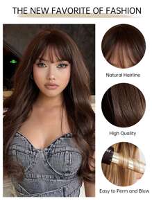 多色波浪卷曲棕色26英寸長卷髮合成鬢角假髮 - 彩色 - 查看 6