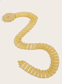 1入組水鑽裝飾腰皮帶 - 金色 - 查看 3