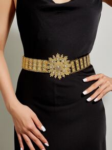 1入組水鑽裝飾腰皮帶 - 金色 - 查看 1