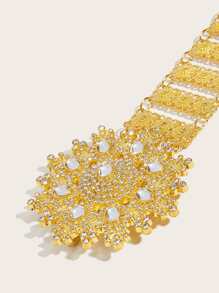 1入組水鑽裝飾腰皮帶 - 金色 - 查看 2