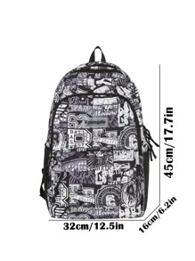 藍色塗鴉風格學生後背包帶大容量,多口袋和尼龍布適用於休閒和日常使用 - 藍色 - 查看 4