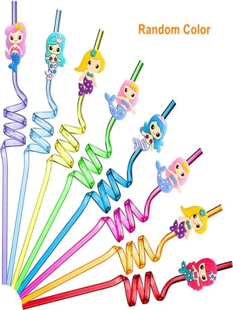 4 件美人鱼派对礼物美人鱼女孩吸管礼品美人鱼生日派对用品装饰品，海底派对用品儿童喝水吸管，夏季装饰，沙滩泳池用品，厨房，圣诞礼物，学校用品