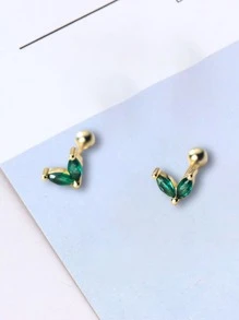 1雙方晶鋯石裝飾耳釘 - 綠色 - 查看 3