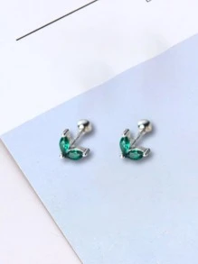1雙方晶鋯石裝飾耳釘 - 綠色 - 查看 4
