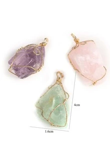 2 chiếc mặt dây chuyền bằng đá tự nhiên tinh xảo màu vàng không đối xứng màu ngẫu nhiên được quấn bằng dây cho vòng cổ, bông tai, trang sức, phụ kiện DIY - Nhiều màu - Xem 2