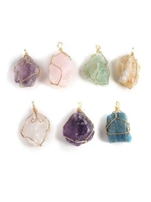 2 chiếc mặt dây chuyền bằng đá tự nhiên tinh xảo màu vàng không đối xứng màu ngẫu nhiên được quấn bằng dây cho vòng cổ, bông tai, trang sức, phụ kiện DIY - Nhiều màu - Xem 3