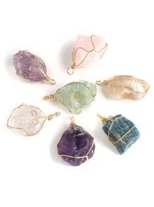 2 chiếc mặt dây chuyền bằng đá tự nhiên tinh xảo màu vàng không đối xứng màu ngẫu nhiên được quấn bằng dây cho vòng cổ, bông tai, trang sức, phụ kiện DIY - Nhiều màu - Xem 4