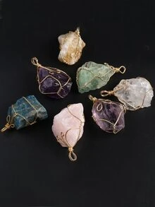 2 chiếc mặt dây chuyền bằng đá tự nhiên tinh xảo màu vàng không đối xứng màu ngẫu nhiên được quấn bằng dây cho vòng cổ, bông tai, trang sức, phụ kiện DIY - Nhiều màu - Xem 6