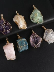 2 chiếc mặt dây chuyền bằng đá tự nhiên tinh xảo màu vàng không đối xứng màu ngẫu nhiên được quấn bằng dây cho vòng cổ, bông tai, trang sức, phụ kiện DIY - Nhiều màu - Xem 1