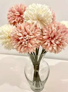 5/10入組綢質蒲公英花球花束,假人造花可用於家庭花園婚禮裝飾diy製作花環聖誕節 - 白色 - 查看 4