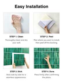 COMMOMY 件/10 件 3d 綠色馬賽克圖案自黏牆磚面板適用於廚房後擋板，耐熱防水 - 綠色 - 查看 6