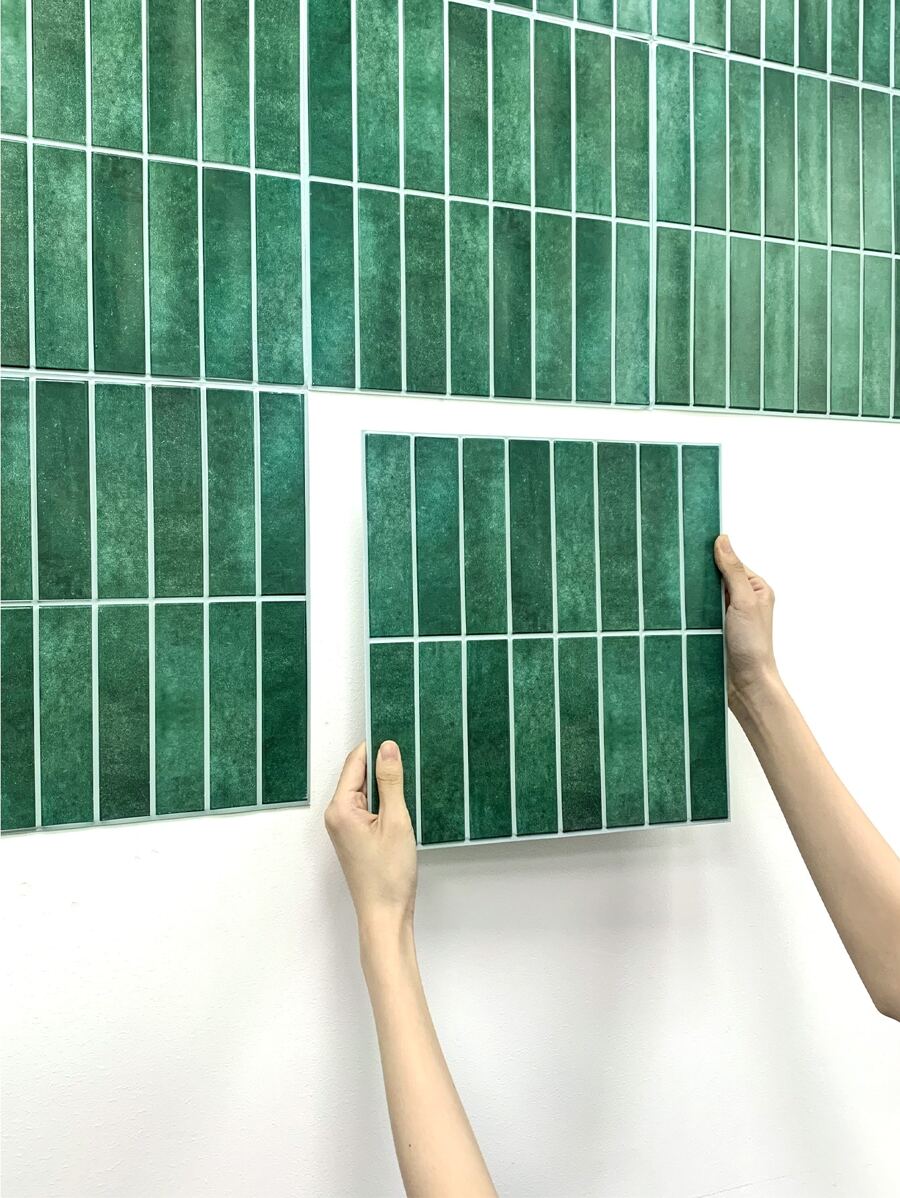 COMMOMY 件/10 件 3d 綠色馬賽克圖案自黏牆磚面板適用於廚房後擋板，耐熱防水 - 綠色 - 查看 1