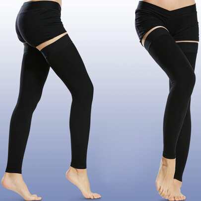 1双女士大腿高筒压缩护套，20-30mmHg渐进式压力，露趾大腿高筒压缩袜，健身配件，护膝，运动护膝，健身房护膝