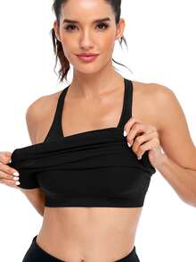 Solid Ribbed Knit Sports Tank Top - Black - View 6