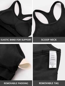 Solid Ribbed Knit Sports Tank Top - Black - View 5