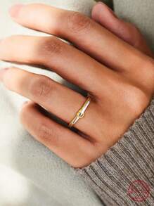 1入組簡約風歐美風格S925純銀打結電鍍雙色戒指女士用適用於情侶 - 金色 - 查看 1