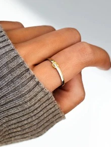 1入組簡約風歐美風格S925純銀打結電鍍雙色戒指女士用適用於情侶 - 金色 - 查看 4