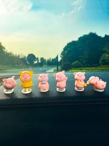 6入組卡通豬和車設計車內裝飾品(粘膠纖維風格隨機,不是包括汽車)
