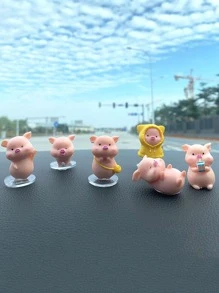6入組卡通豬和車設計車內裝飾品(粘膠纖維風格隨機,不是包括汽車)