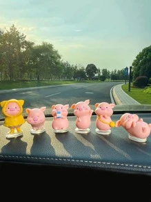 6入組卡通豬和車設計車內裝飾品(粘膠纖維風格隨機,不是包括汽車)