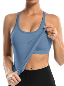 Canotta sportiva monocolore in maglia a coste - blu polveroso - Visualizzare 2