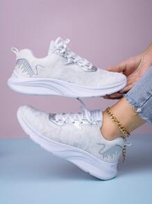 Blanc Élégant & Branché Ample Chaussures À Bascule Pour Quotidien & Navette & Décontracté Porter , Maille Respirante Chaussures De Marche Pour Étudiants