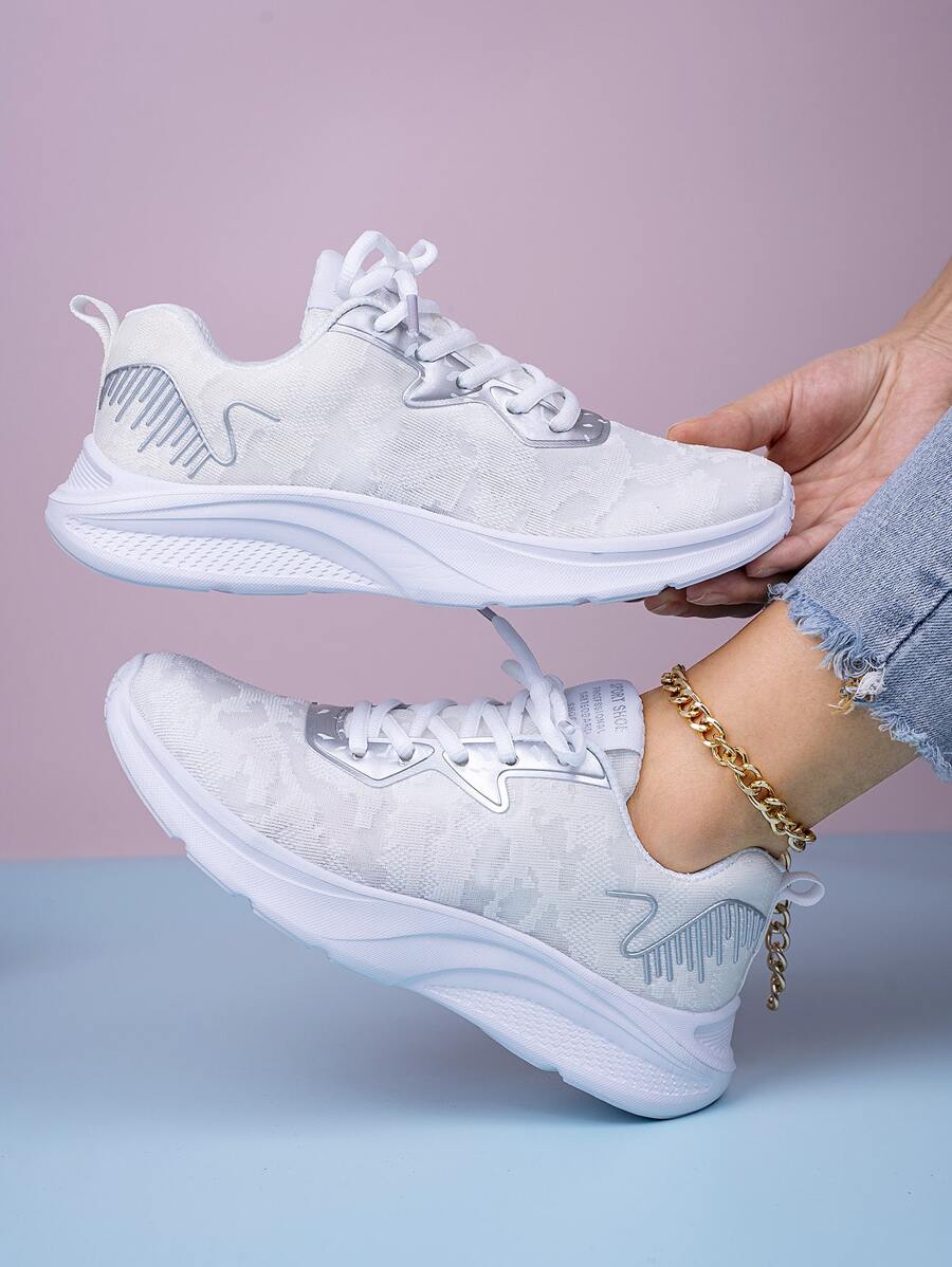 Blanc Élégant & Branché Ample Chaussures À Bascule Pour Quotidien & Navette & Décontracté Porter , Maille Respirante Chaussures De Marche Pour Étudiants