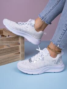 Blanc Élégant & Branché Ample Chaussures À Bascule Pour Quotidien & Navette & Décontracté Porter , Maille Respirante Chaussures De Marche Pour Étudiants